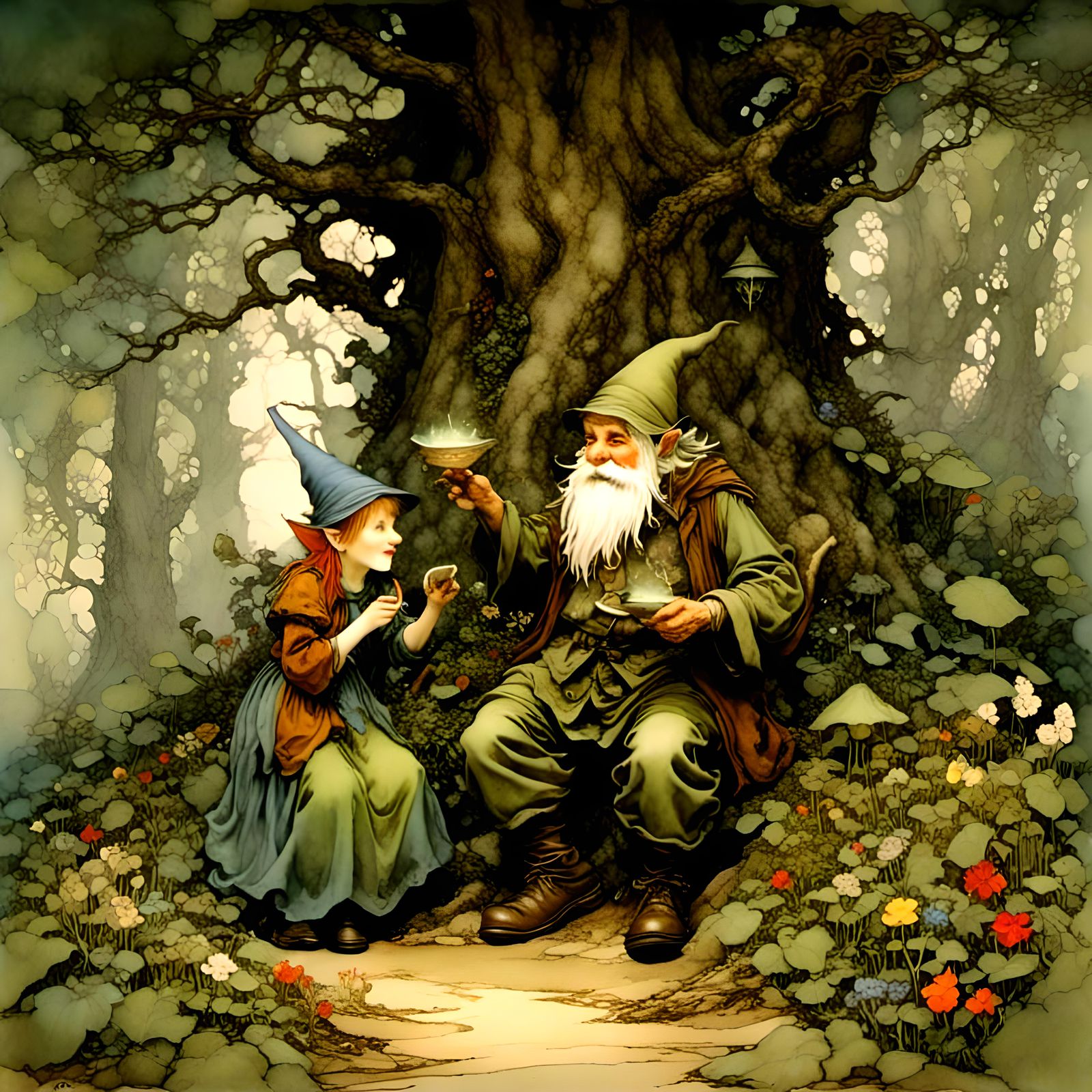 <lora:Screaming Dots:1.0> <lora:OutsideGnomes:1.0> gnome hus...