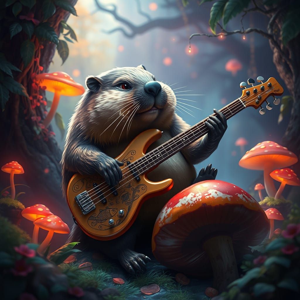Mystical Beaver Shreds 6-String Bass in Enchanted Forest