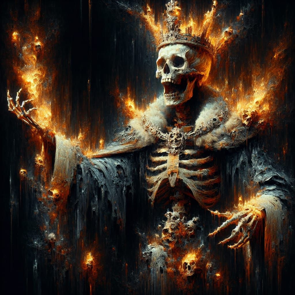 Skeletal King Rises from Dark Void in Blazing Regal Robes