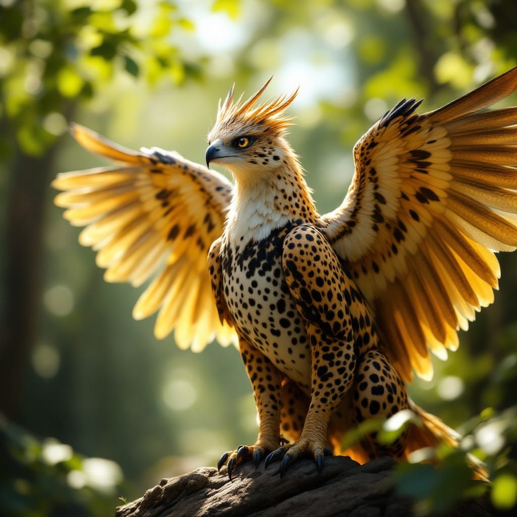 Ocelot Shrike Griffin in Jungle, Fantasy Art