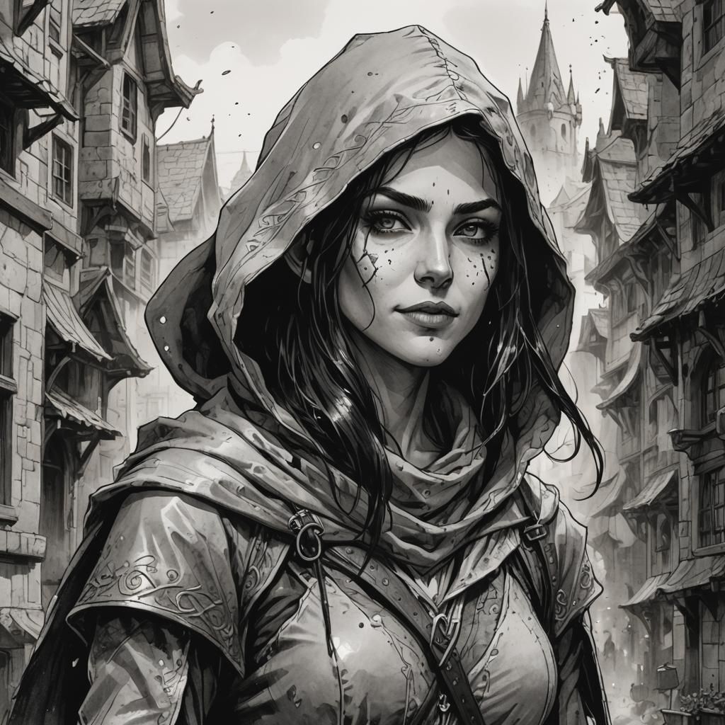 Elven Rogue Portrait with Ink Splashes