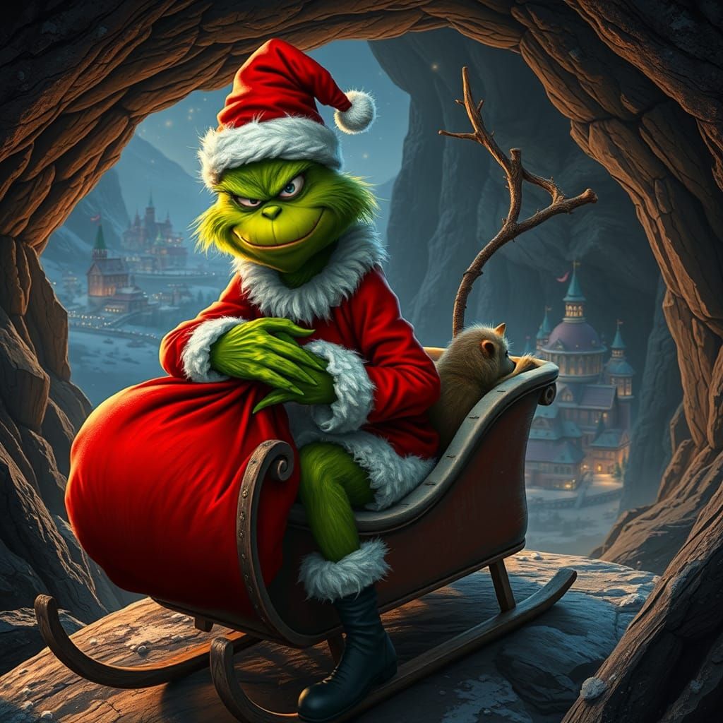 Grinch's Unhappy Christmas in Whoville, Digital Illustration
