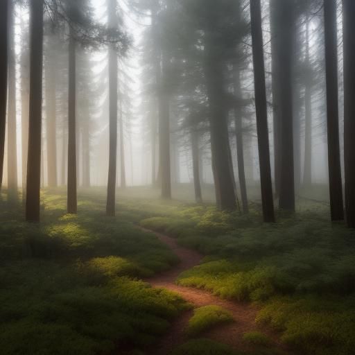 Misty Forest: Cedar Trees in Golden Hour Light