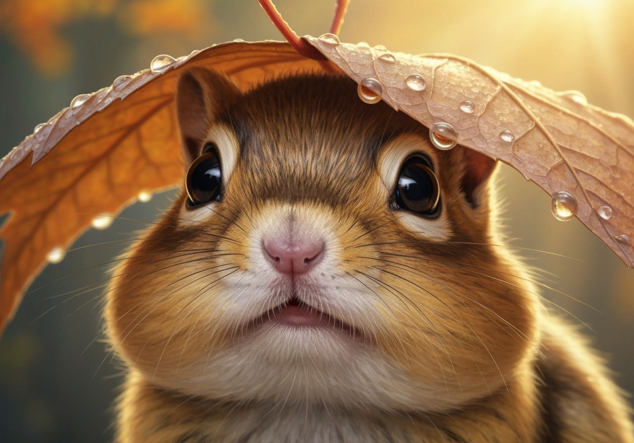 Cute Chipmunk Peeking From Autumn Leaf in Watercolor Style