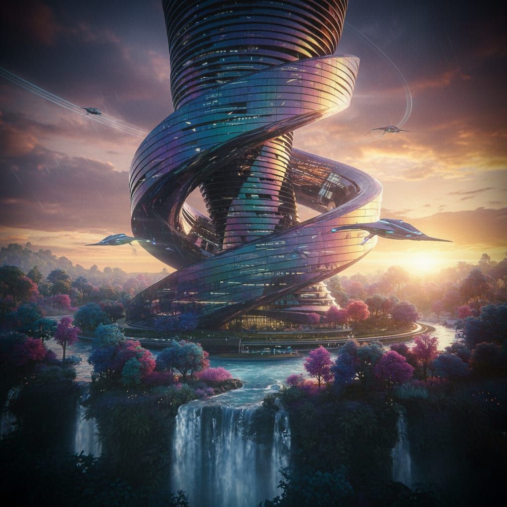 Stunning 14-Story Glass Skyscraper in Cinematic Style