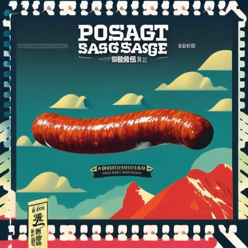 Sausage Postage Stamp in Vector Art Style