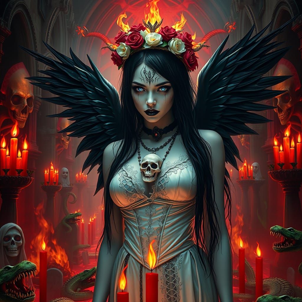 Vampire Goddess in Surreal Biomechanical Cathedral