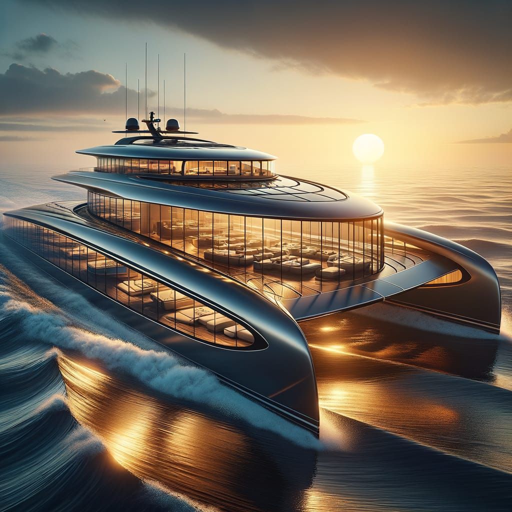 Sleek Modern Yacht Glides Across Serene Ocean Waters