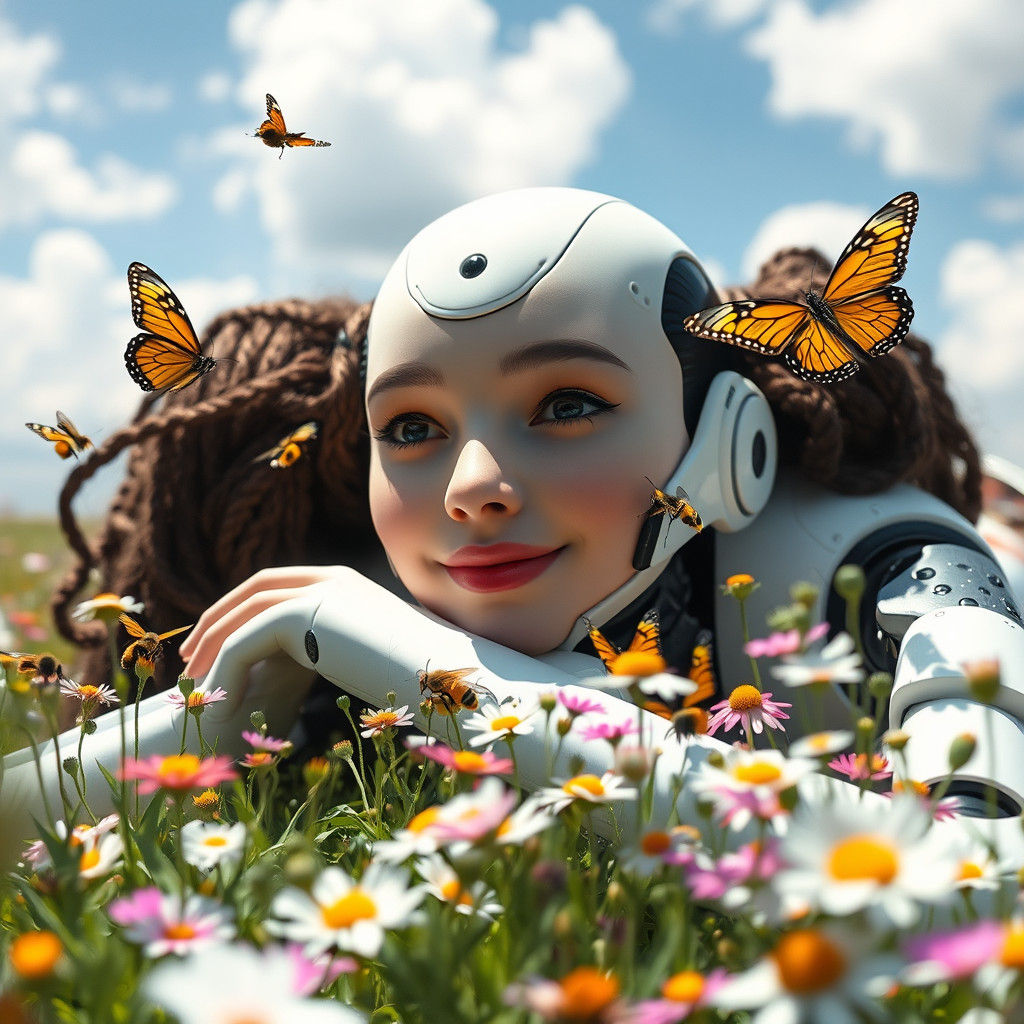 Robot Woman in Flowery Meadow