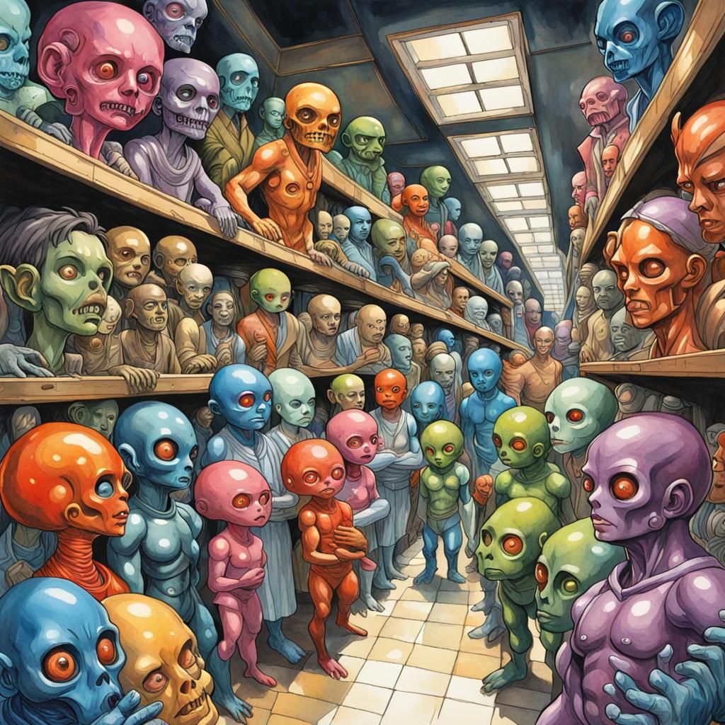 Humanoid Anomalies Company in Gouache Style
