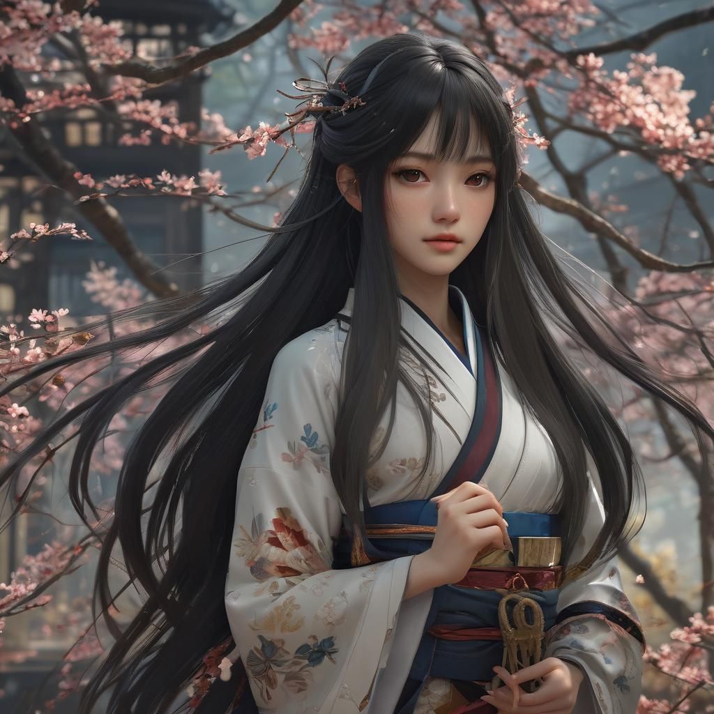 Anime Style Portrait of a Young Japanese Woman