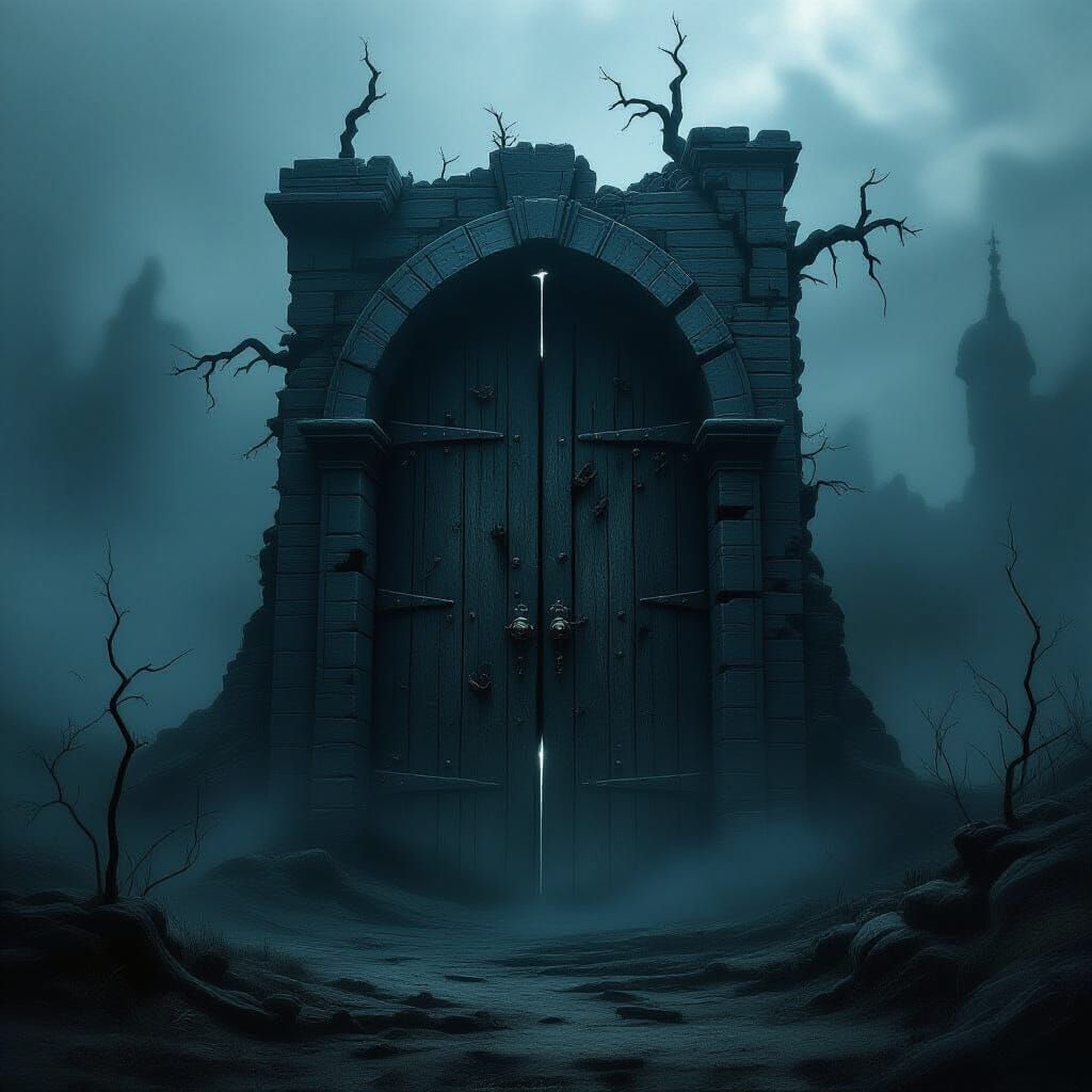 Gothic Door in Desolate Landscape