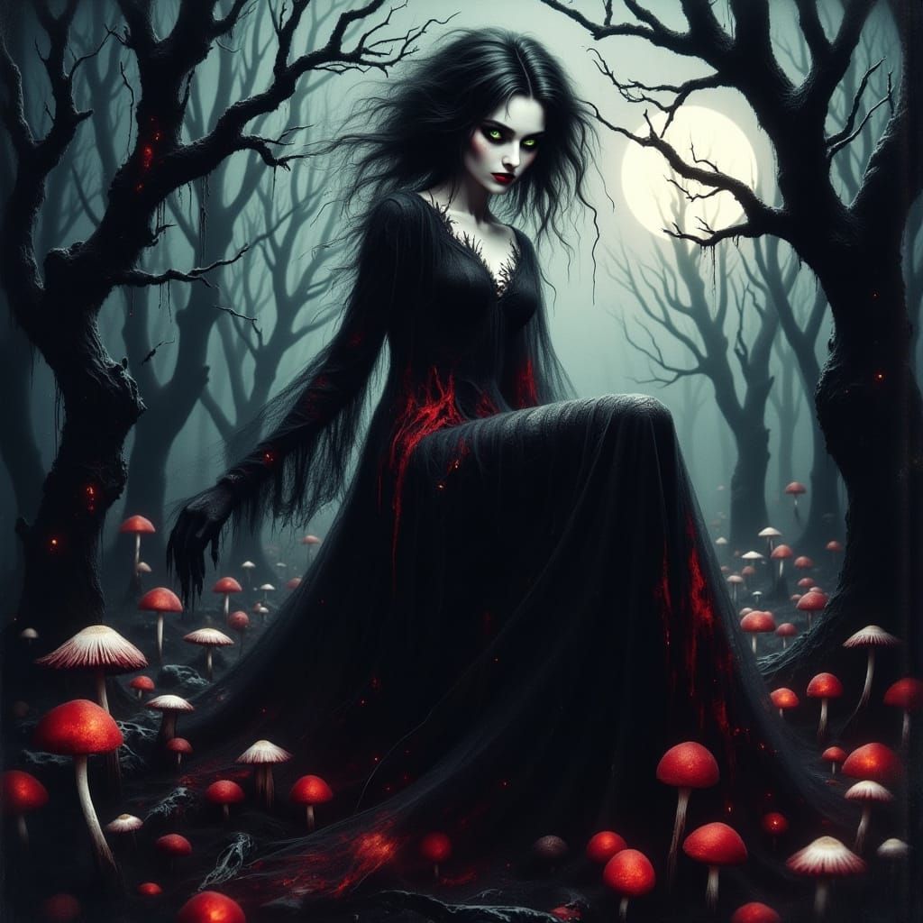 Dark Bloodmoon Fairy in Haunting, Moonlit Forest