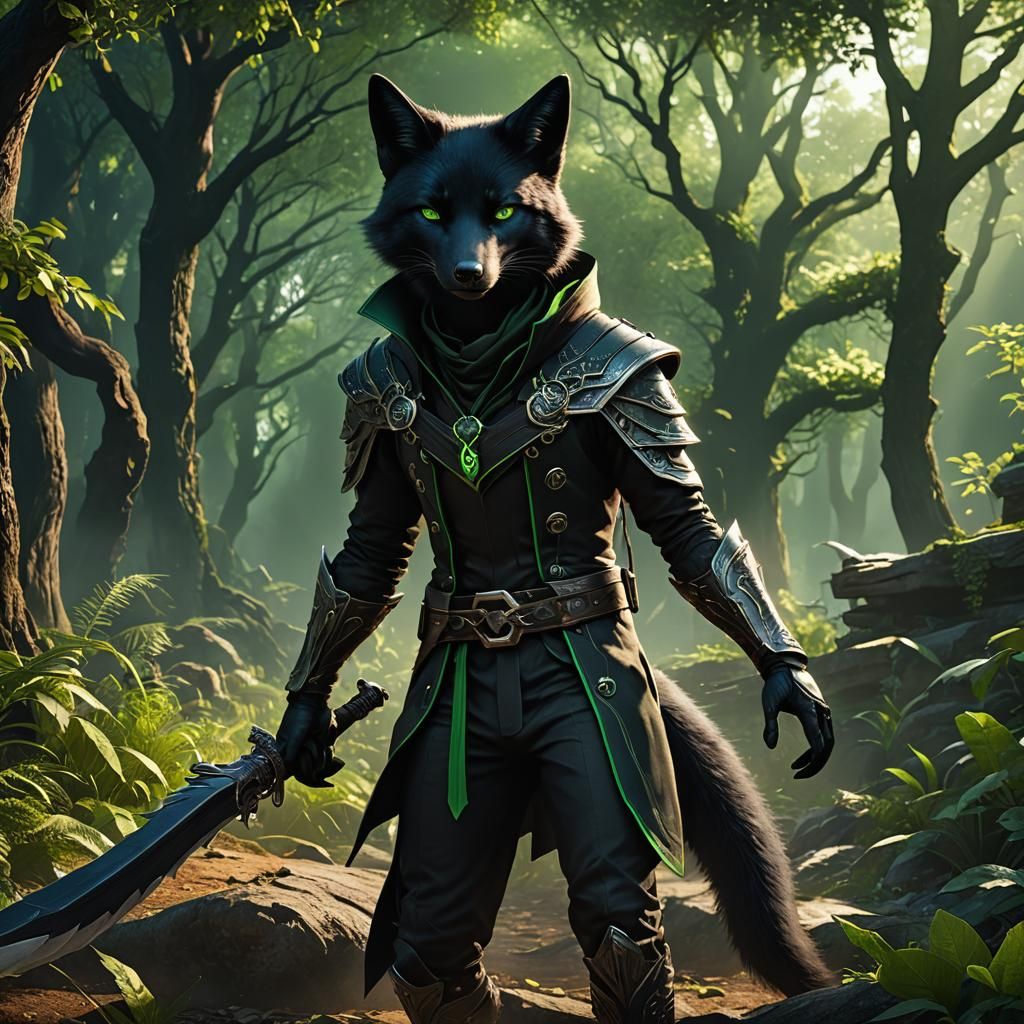 Black Fox Assassin with Glowing Eyes