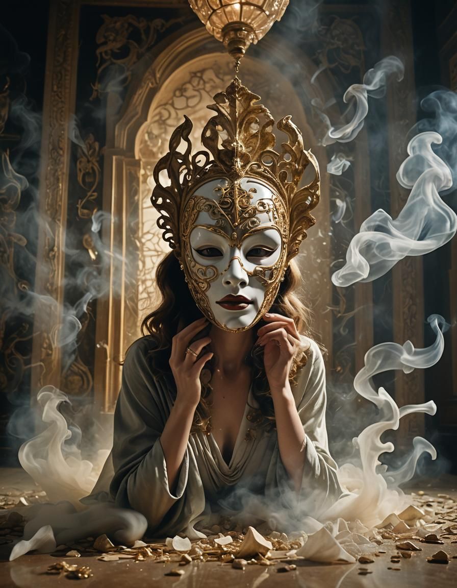 Ornate Mask Unveiling in Surrealist Style