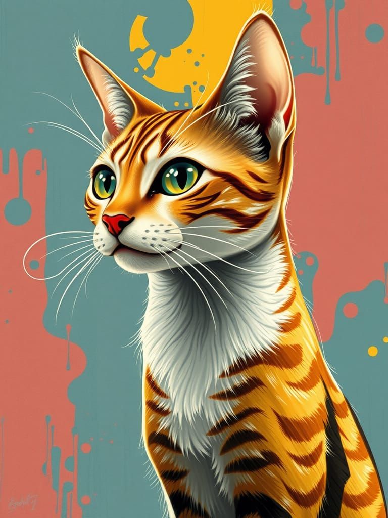 Mid-Century Modern Cat Illustration