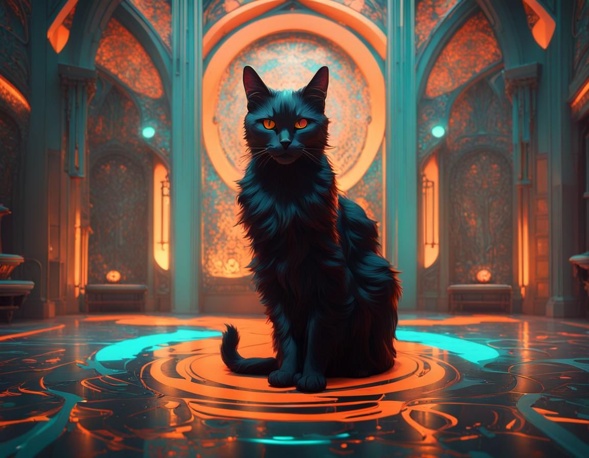 Black Cat Conceptual Installation Art in 8k