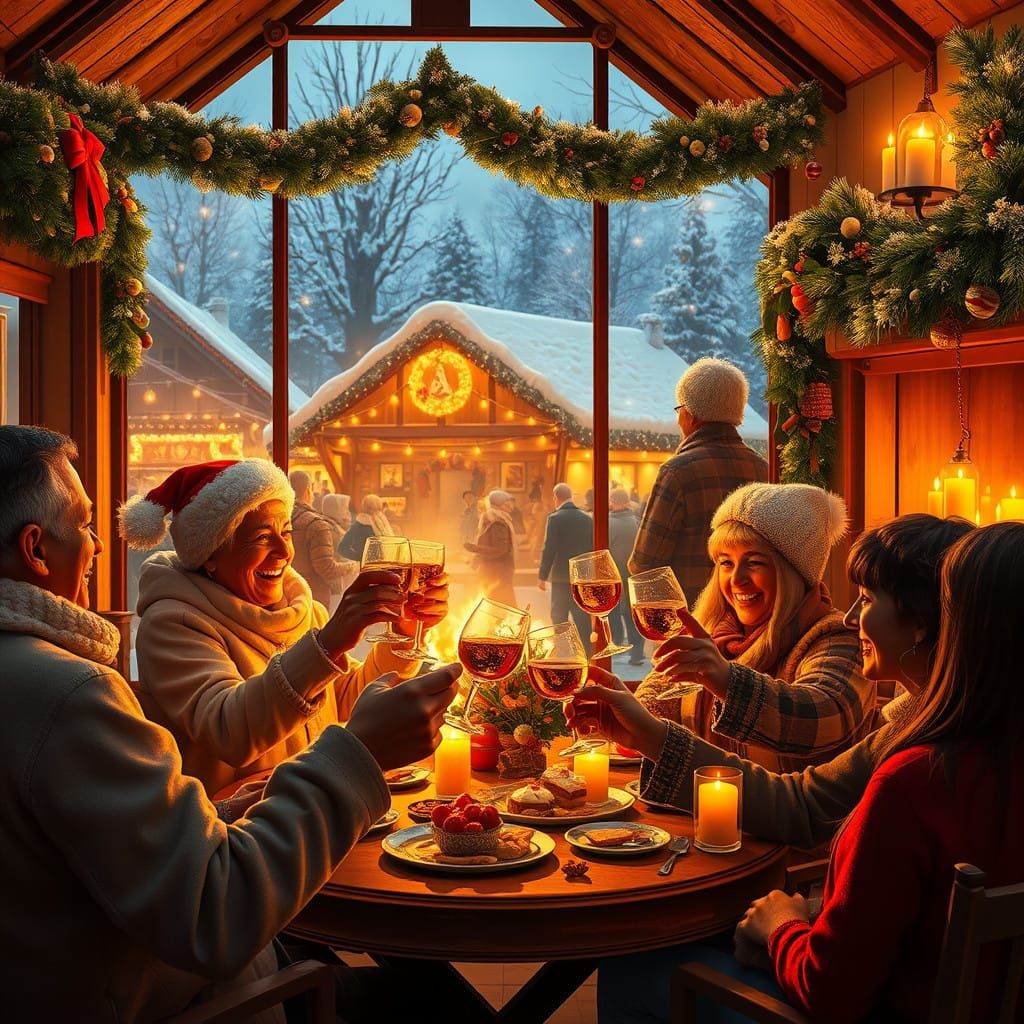 Joyful Friends in Winter Wonderland Scene
