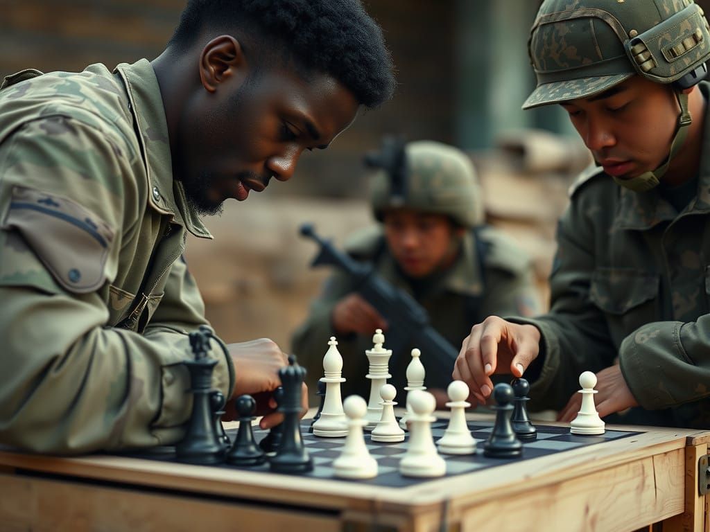 Soldiers Play Chess in Cinematic Combat Scene
