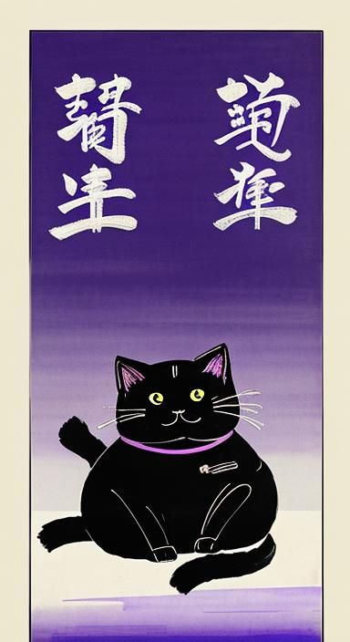 fat black cat / chinese poster