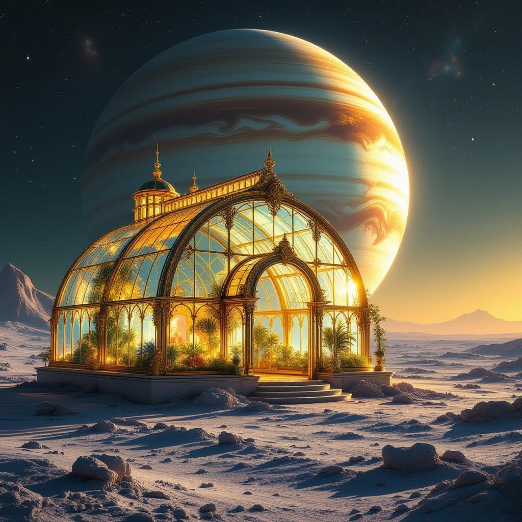Ethereal Golden Greenhouse on Jovian Moon
