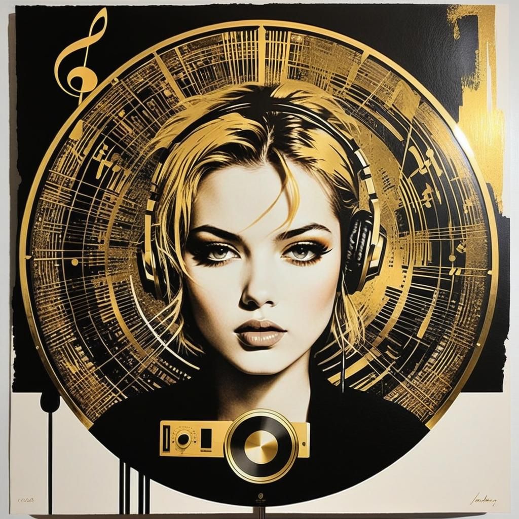 Punk Rock Portrait with Golden Music Notes