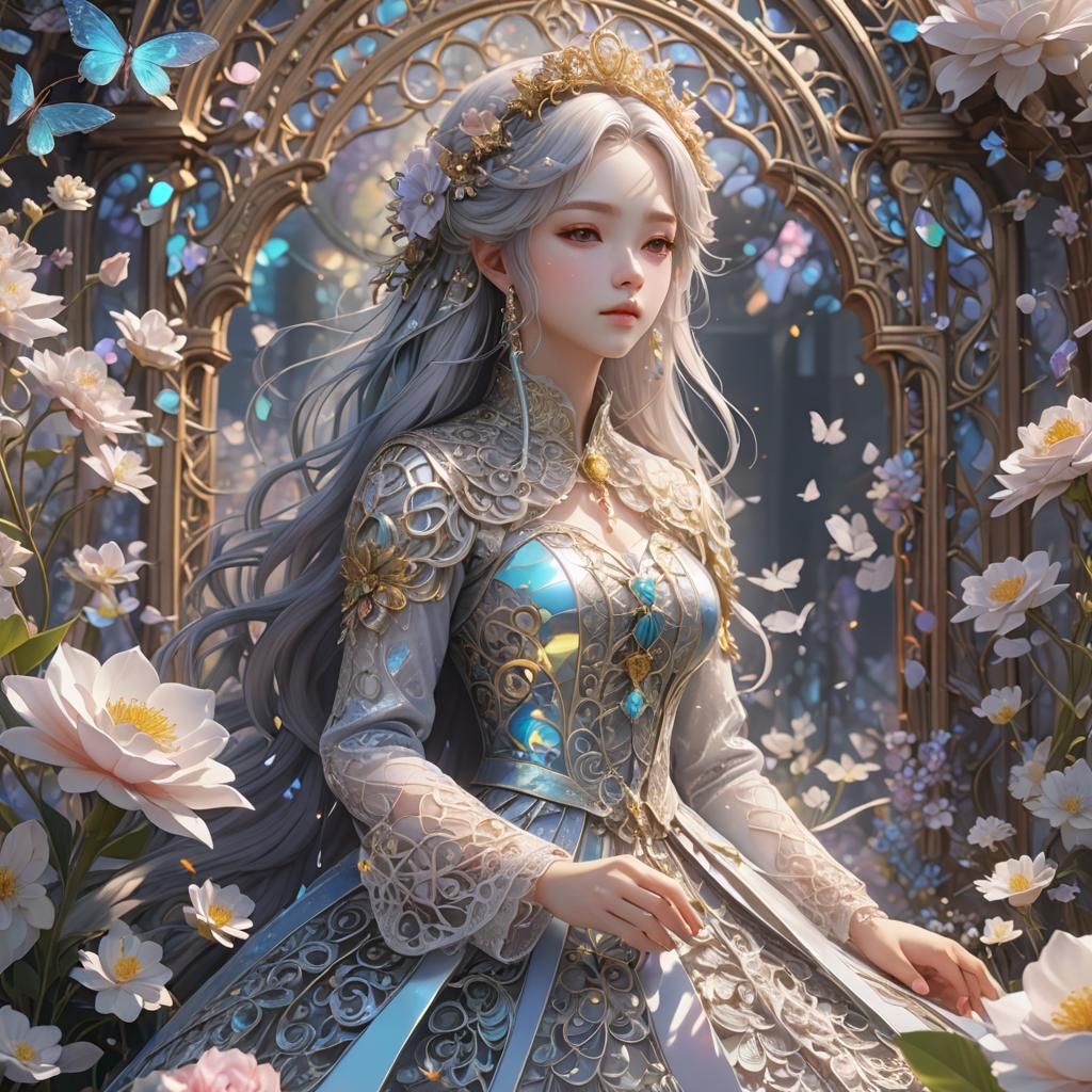 Filigree Lace Floral Serenity Prayer in 3D Anime Art