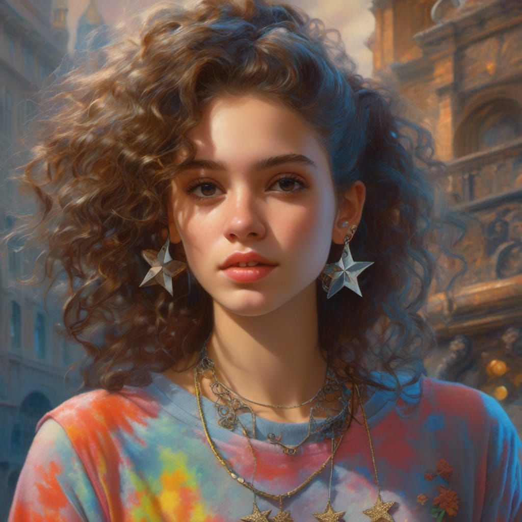 Hyperrealistic Portrait with Star Earrings, by Kashin