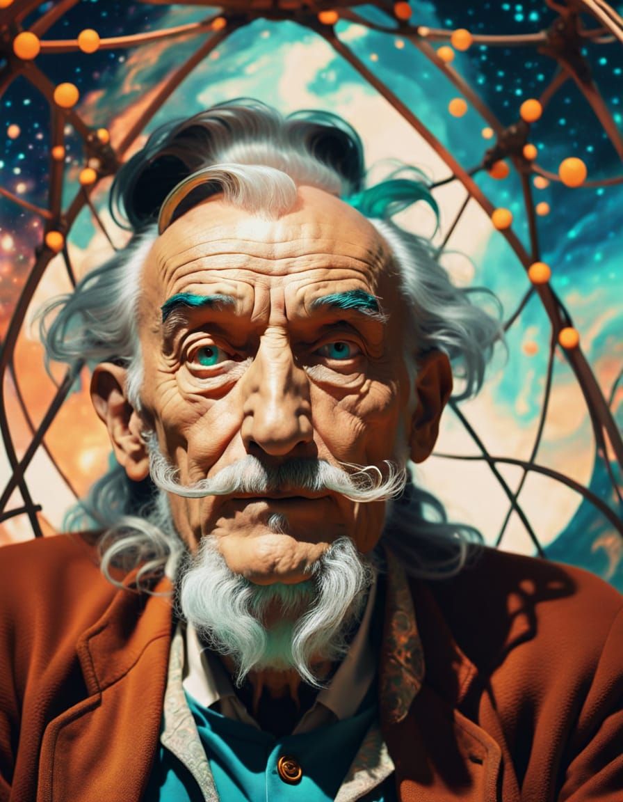 Surreal Old Man in Space Frame with Dali-esque Style