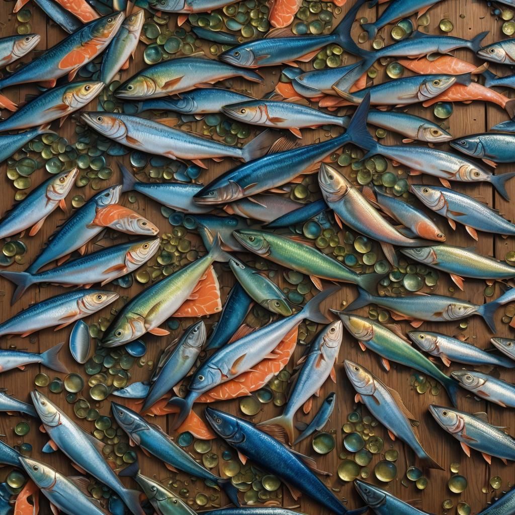 Swordfish and Salmon Still Life as Oil Painting