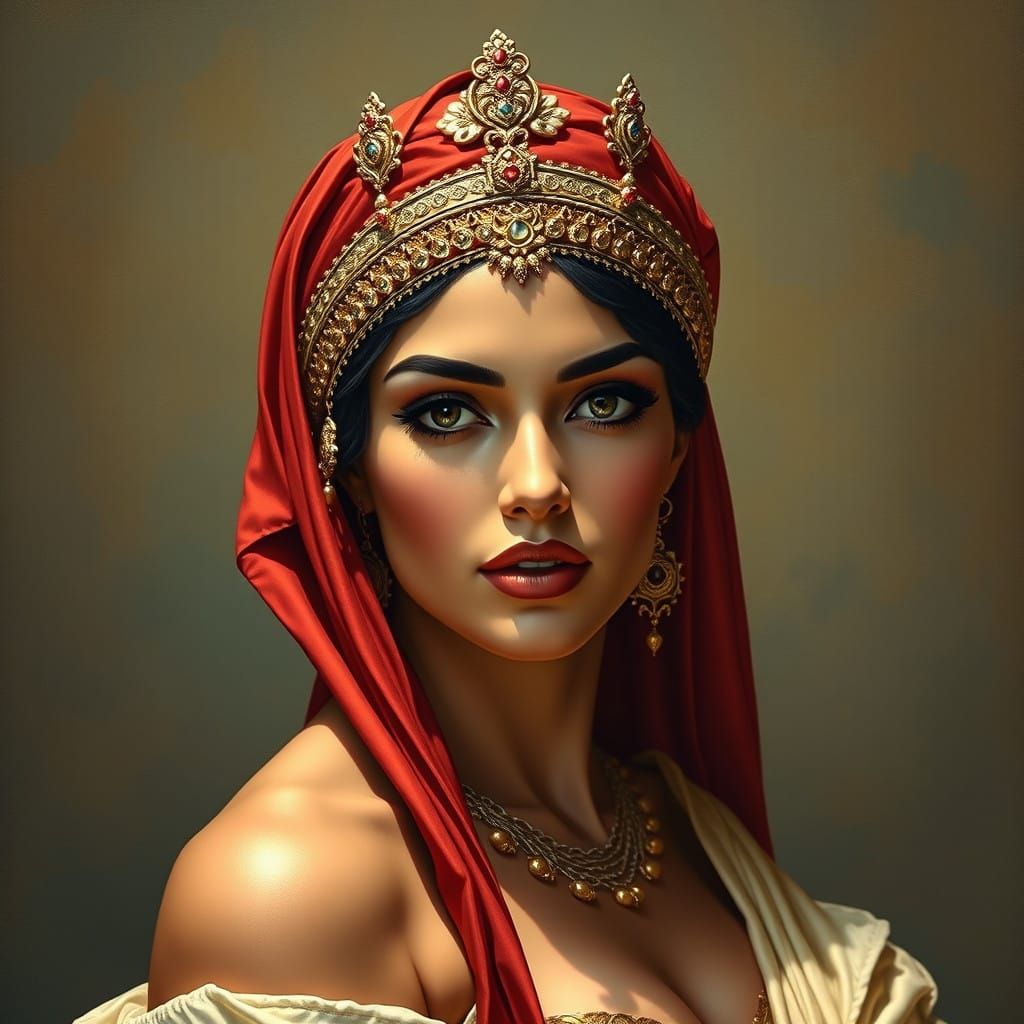 uma imponente linda mulher arabe-italiana grávida de corpo inteiro em um cenário renascentista num misto das obras de me...