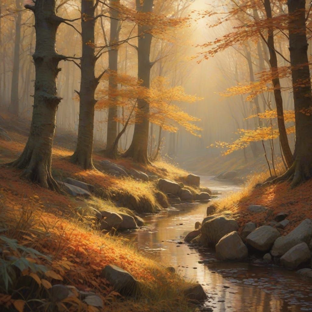Autumn Forest Scene with Delicate Brushstrokes