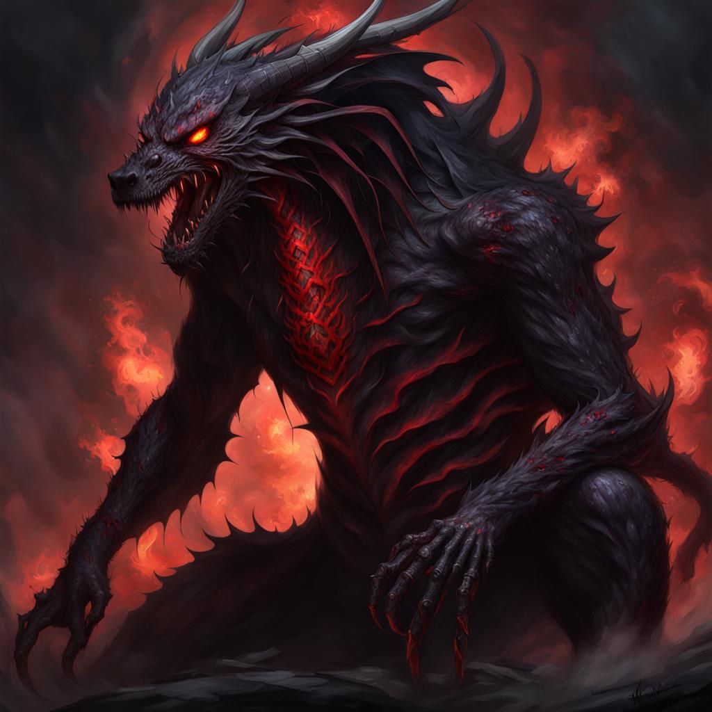 Cursed Anthro Undead Dragon Bear with Spider Tattoos