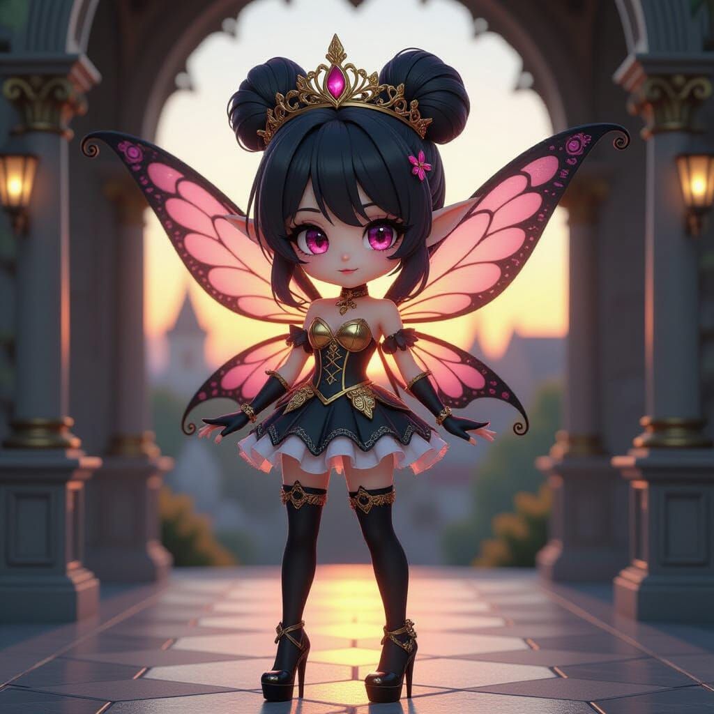 Chibi Fairy Girl in Gothic Victorian Setting
