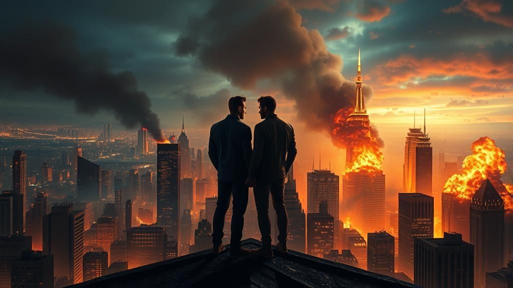 Burning City Rooftop: A Dramatic Digital Painting