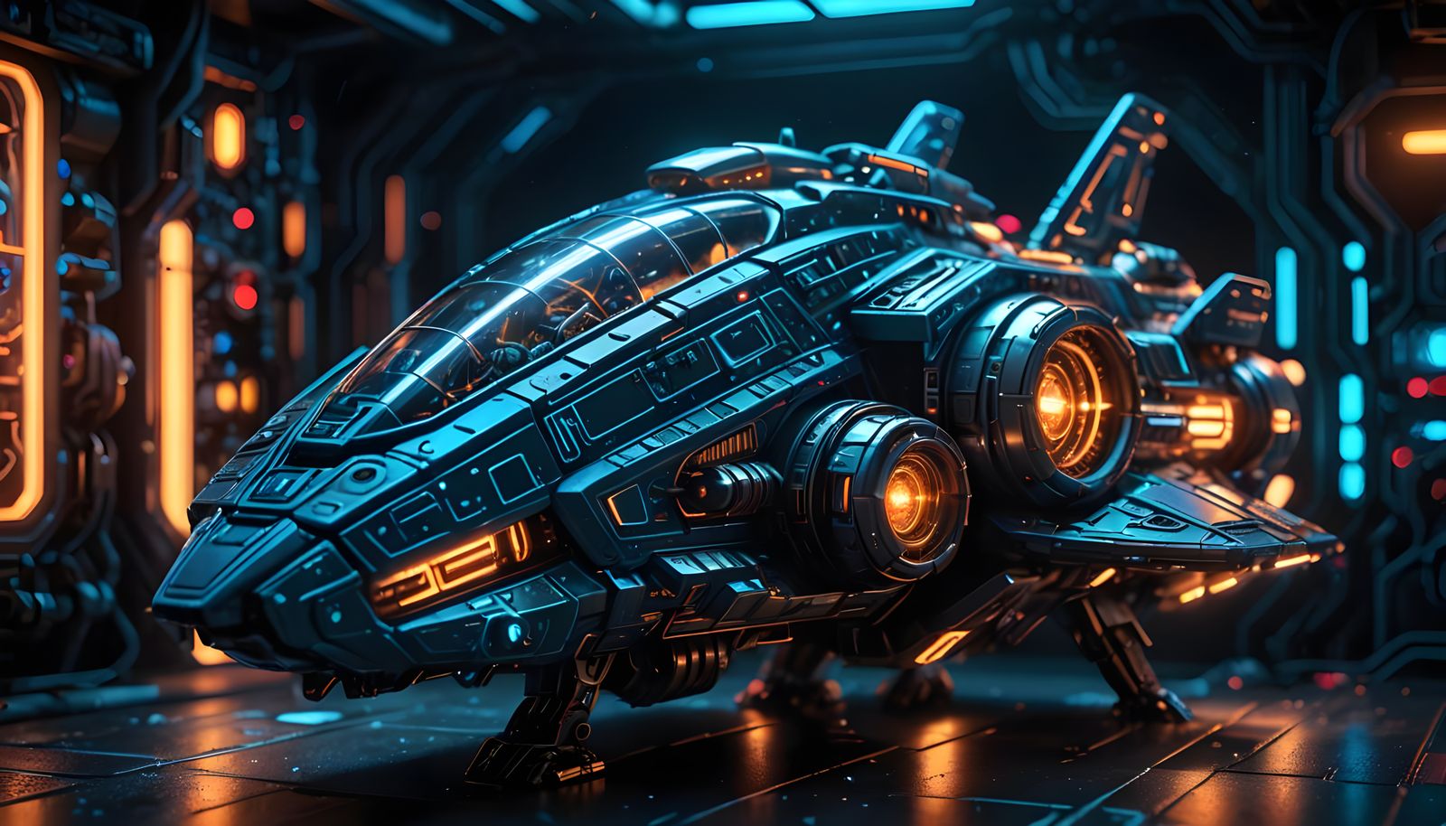 Interactive Toy Spaceship with Glowing High-Tech Details