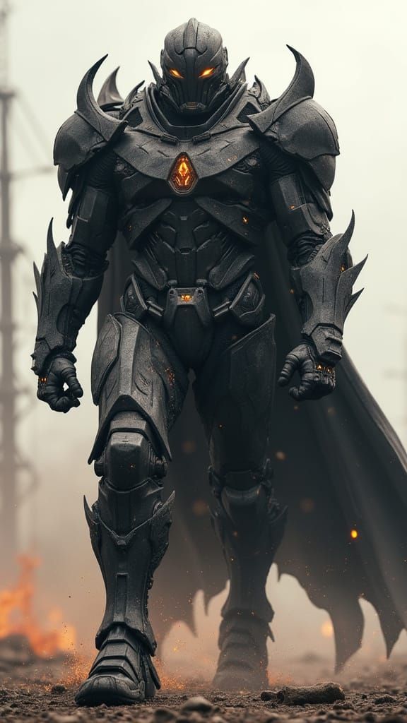 Futuristic Warrior on Scorched Battlefield in Cyberpunk Styl...