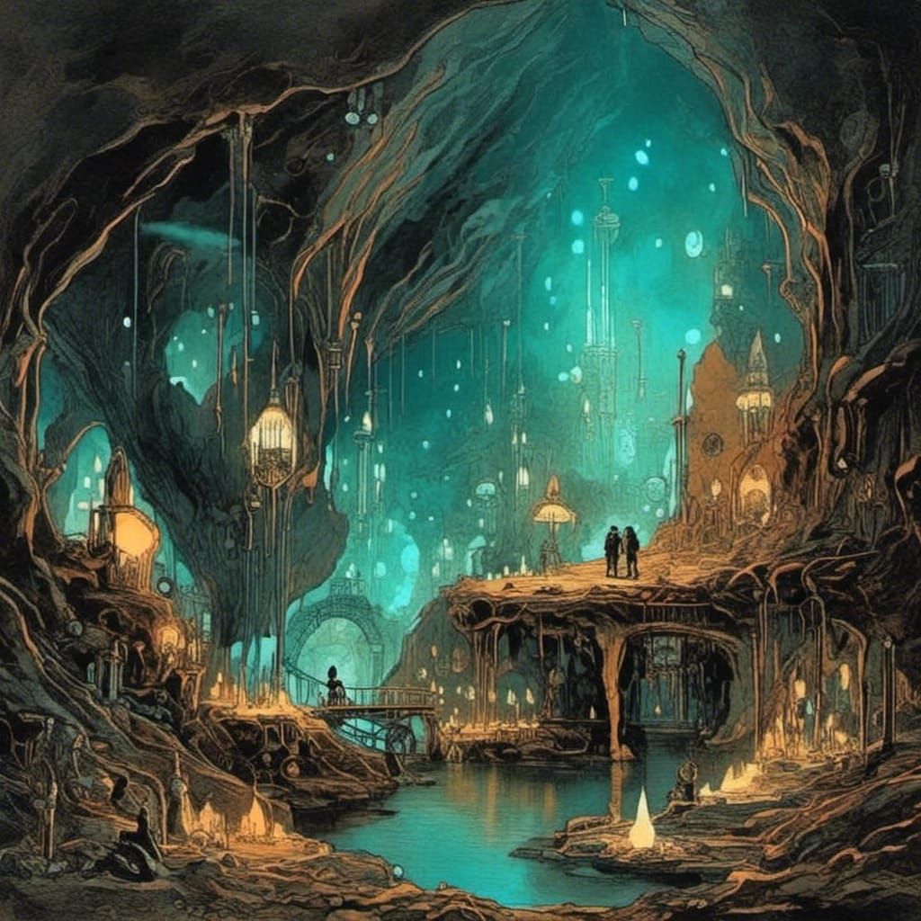 Bioluminescent Crystal Cave with Glowing Formations