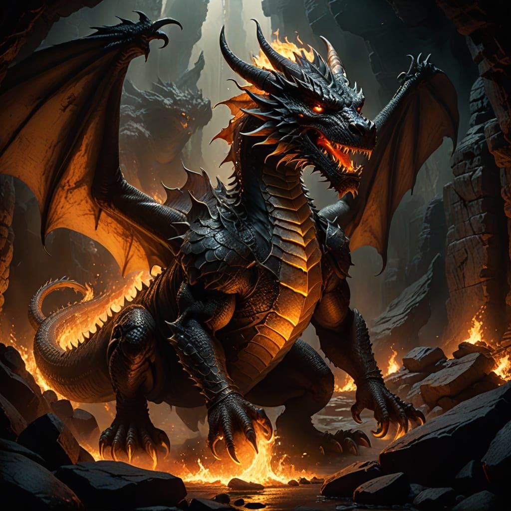 Dragon in Epic Dark Fantasy Battle Scene