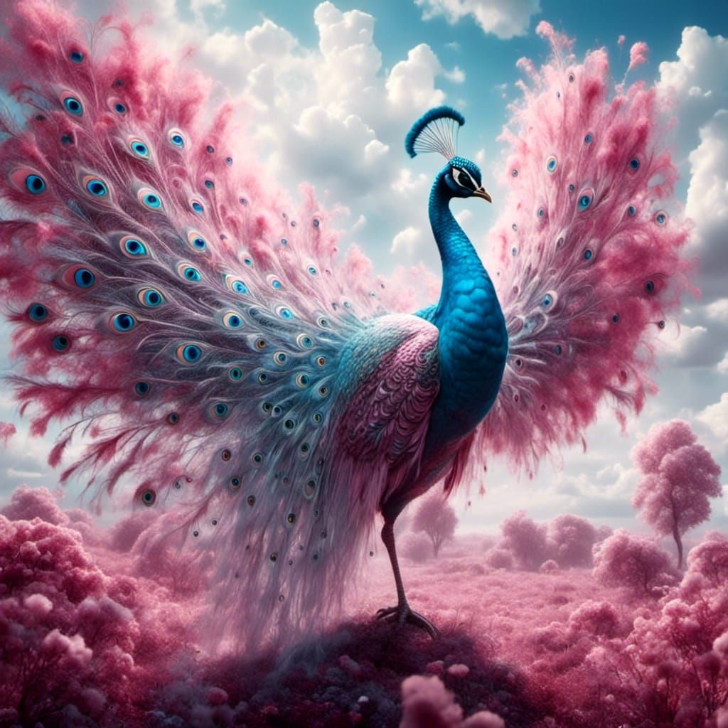 Dreamy Pink Peacock in Fantasy Digital Art