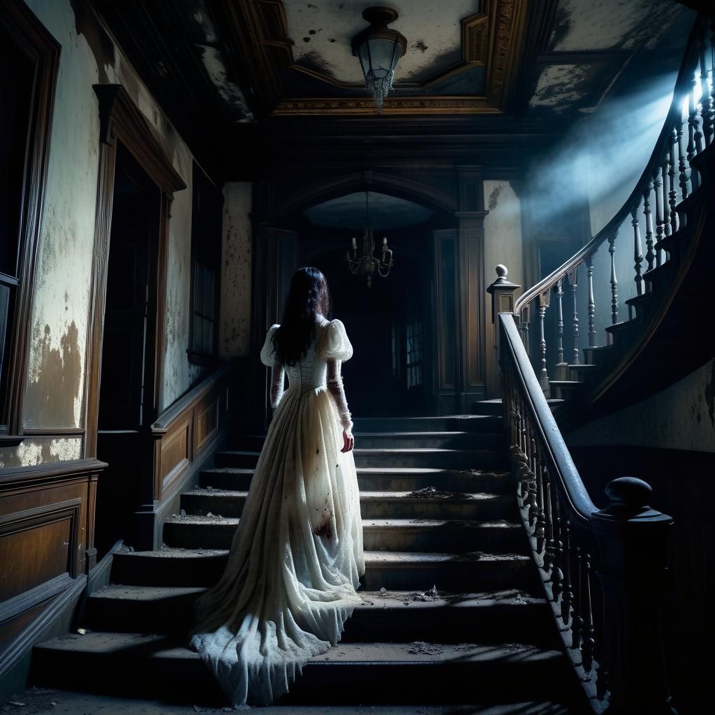 Gothic Horror Scene in Decaying Victorian Mansion