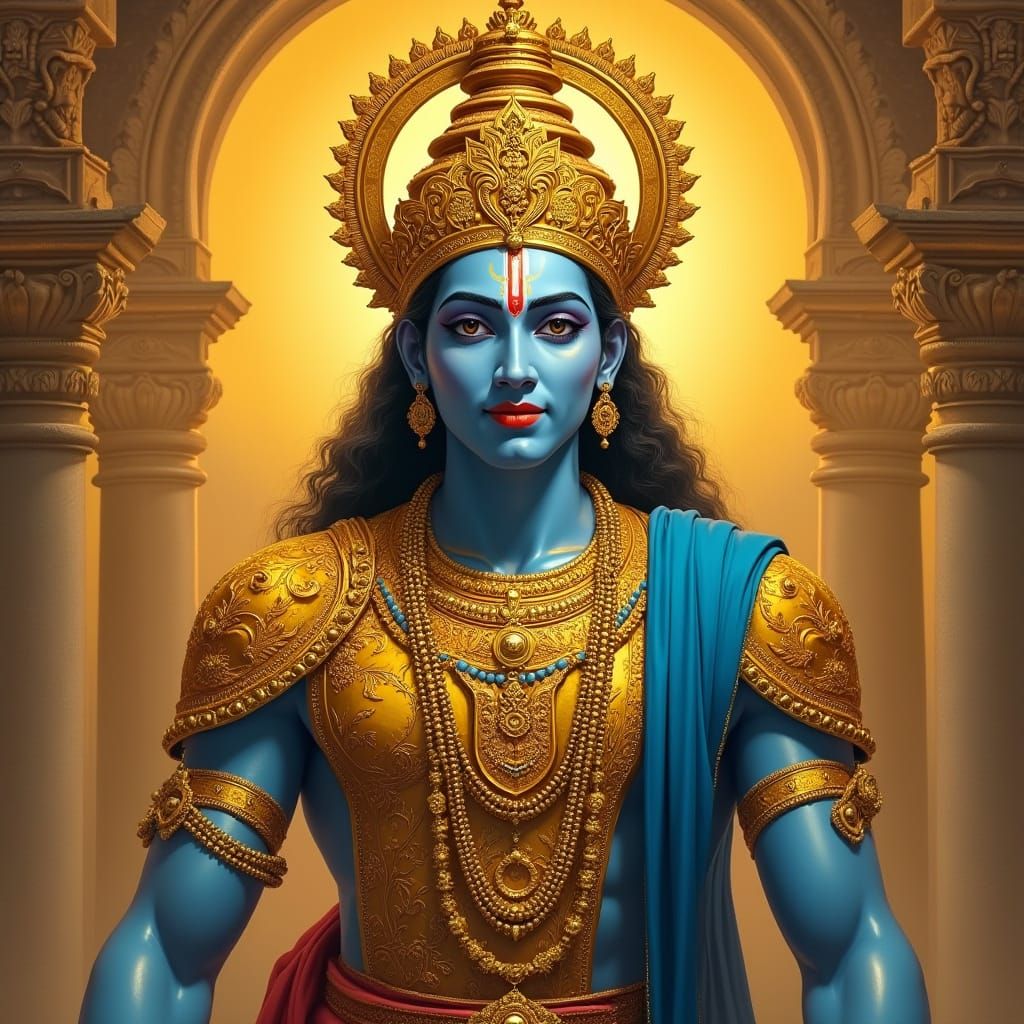 Regal Portrait of Lord Ram in Golden Armor