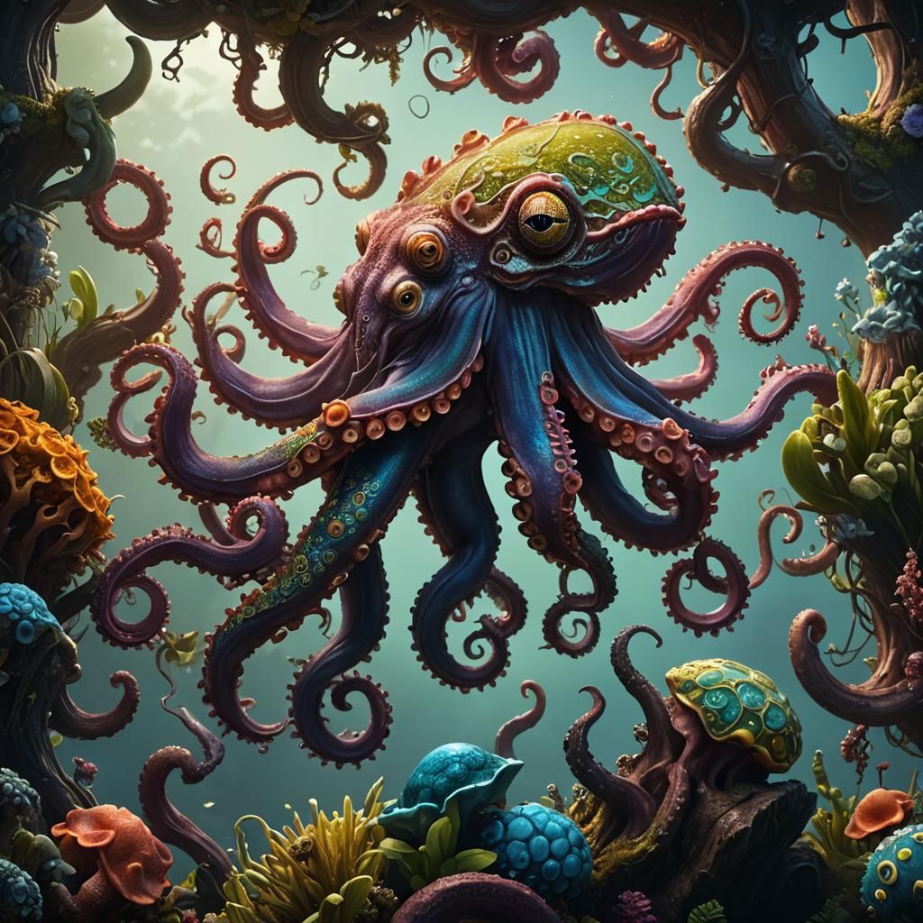 Detailed Chameleon Octopus Hybrid Concept Art