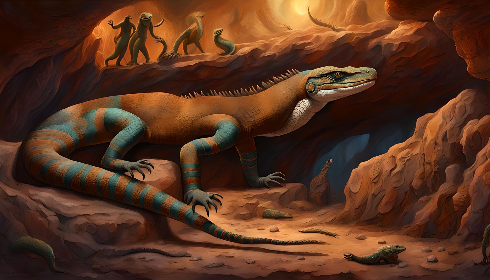 Aboriginal Painting of Goanna and Ancient Spirits