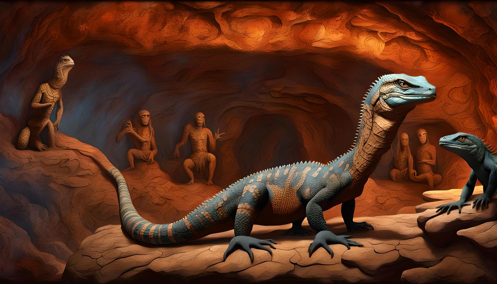 Aboriginal Painting of Goanna and Ancient Spirits