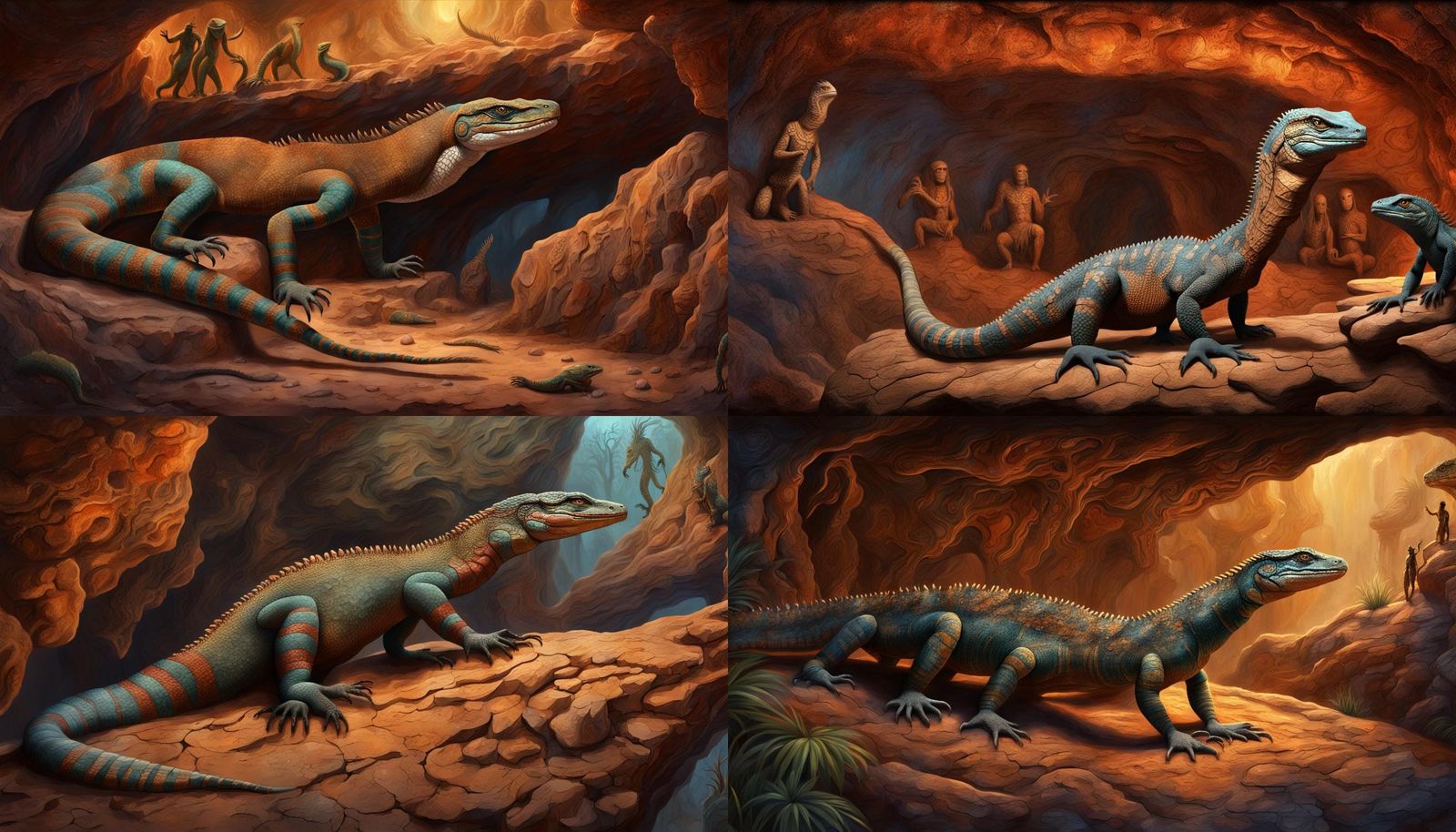 Aboriginal Painting of Goanna and Cave Spirits