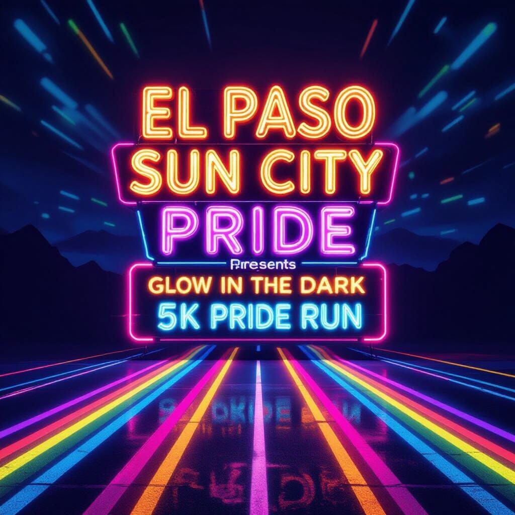 Neon El Paso Pride Sign on Rainbow Track