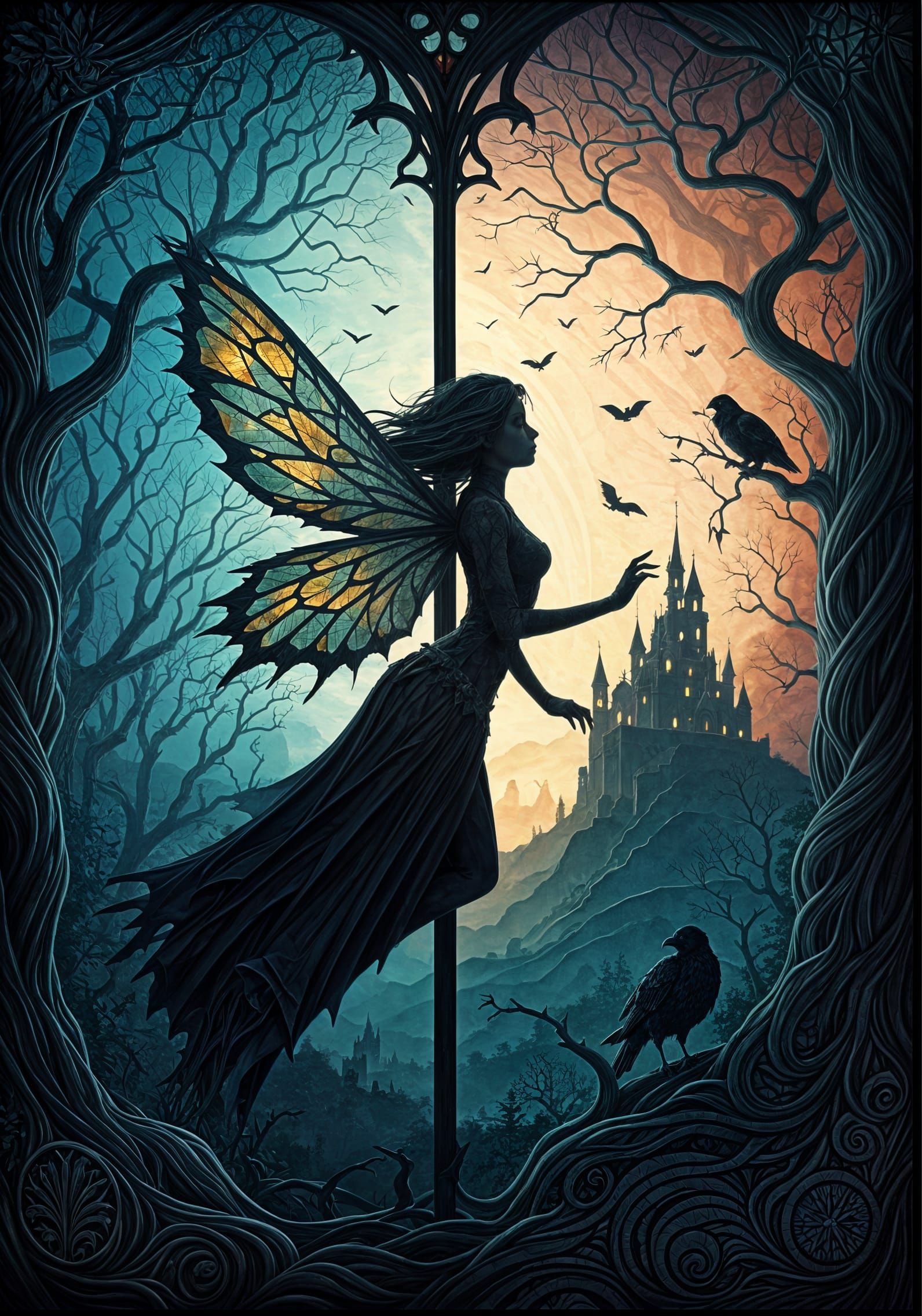 Gothic Fairy Paper Cutout at Twilight