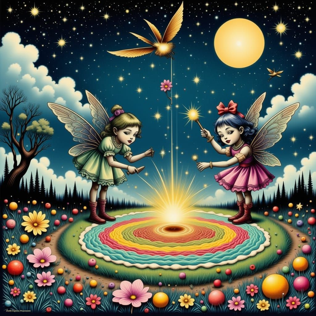 Goth Fairies Crafting Crop Circle in Ethereal Threads