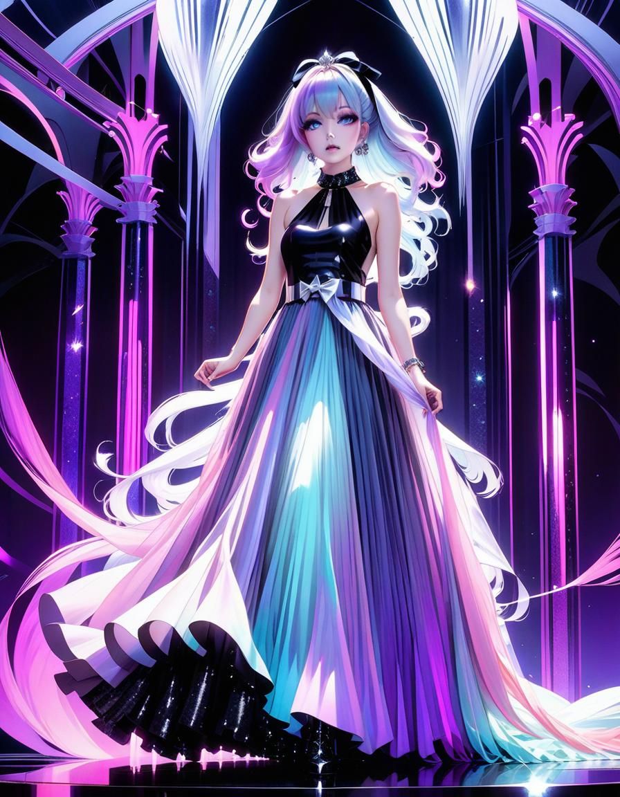 Pastel Goth Dress in Dynamic Anime Style